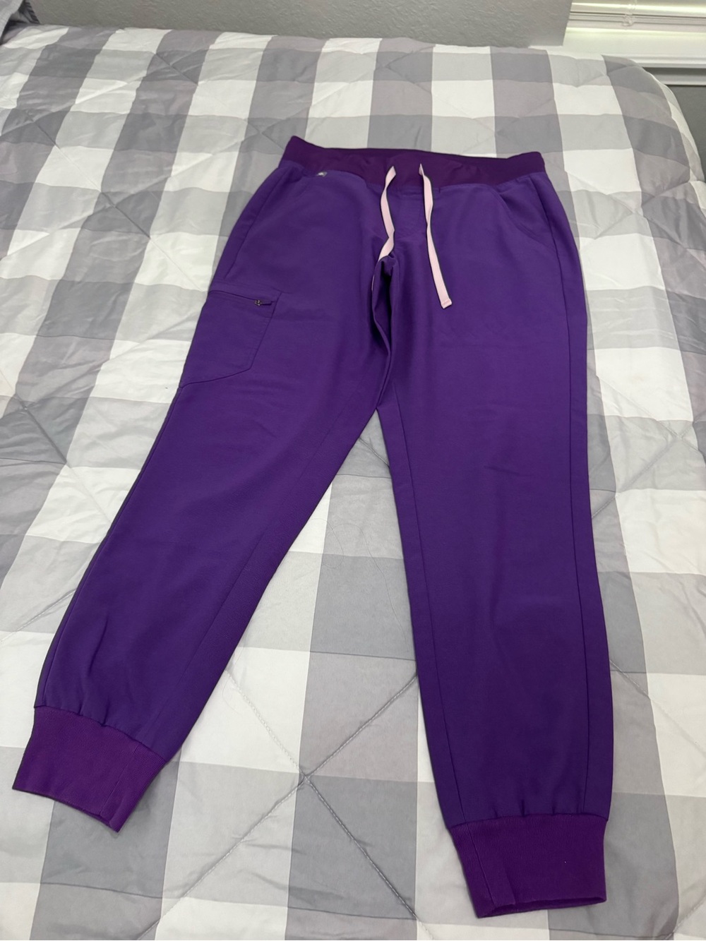Figs Purple Scrub Pants with Light Pink Drawstring